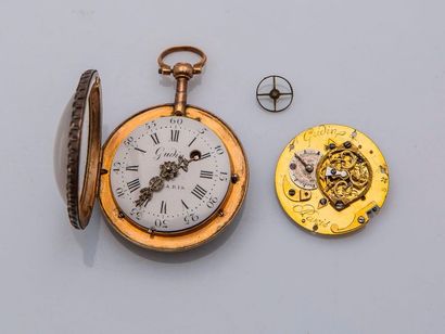 null Pocket watch in 18-carat yellow gold (750 thousandths) and silver (925 thousandths),...