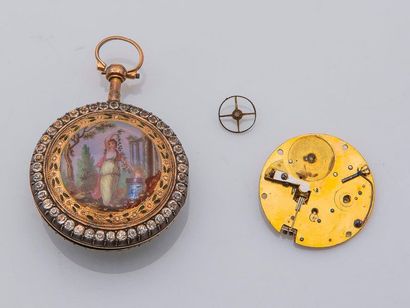 null Montre de poche en or jaune 18 carats (750 millièmes) et argent (925 millièmes),...