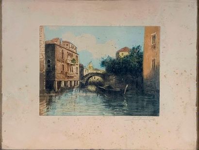 null Suite of 8 colour engravings representing landscapes signed on the lower right...
