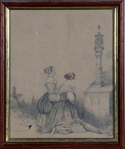 O.D BORNIER, Young women in Calvary 

Pencil drawing 

20.5 x 16.5 cm at sight 
...