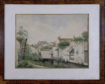 BONTEMPS, Laundry on Lordes in Dourdan 

Watercolor signed lower right 

19 x 25...