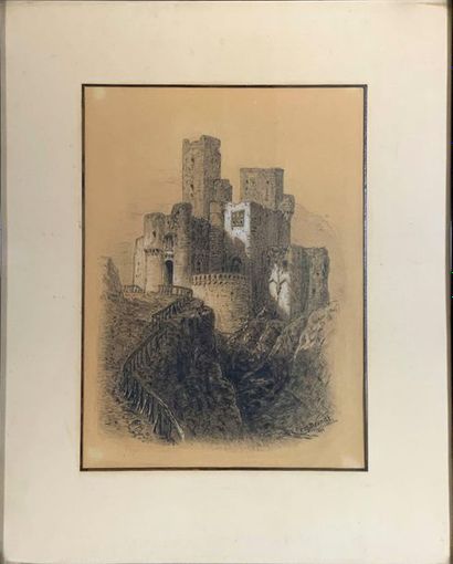 J. de BRANDT, Castle in ruins 

Charcoal and chalk on paper 

Signed and dated 1893...