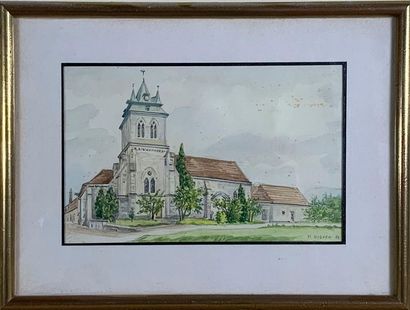 P. DIDIER Church 

Watercolor signed and dated 74 lower right 

11 x 17 cm 

(Freckles)...