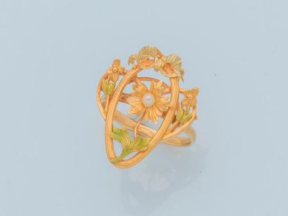 null Bague en or jaune 18 carats (750 millièmes) ornée d'un cartouche figurant une...