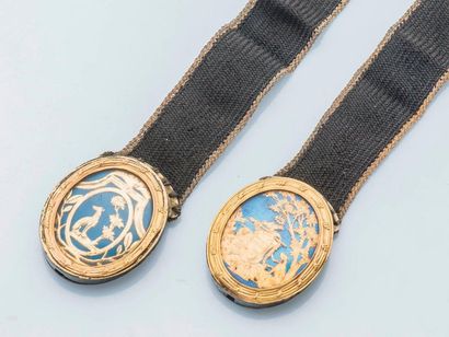 null Pair of bracelets made of braided hair, decorated with oval medallions in pomponne,...