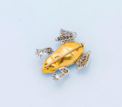 null Broche grenouille en or jaune et gris 18 carats (750 millièmes) et platine (950...