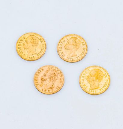 null Lot of 4 coins of 20 Italian lira gold (Latin Union): 20 lira, Italian gold...