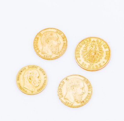 null Set of four gold coins: 2 Belgian gold 20 franc coins (Latin Union) comprising...