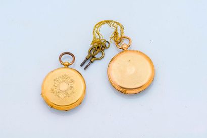 null Lot de deux montres de poche en or jaune 18 carats (750 millièmes), l'une avec...