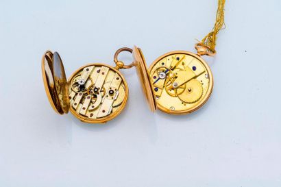 null Lot de deux montres de poche en or jaune 18 carats (750 millièmes), l'une avec...