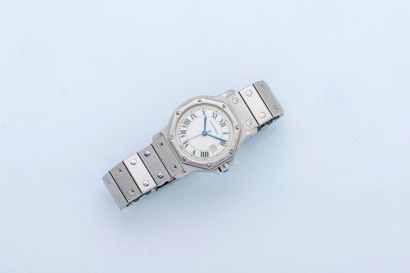CARTIER, Santos medium-size hexagonal Santos watch with steel case with screwed back,...