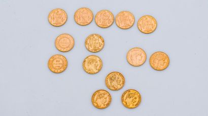 null Lot de 14 pièces de 20 francs or ; Napoléon III 1860 ; napoléon III lauré 1861...