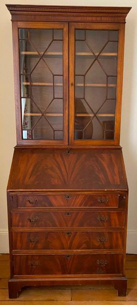 null Scriban bookcase in mahogany and mahogany veneer, upper part with two glass...