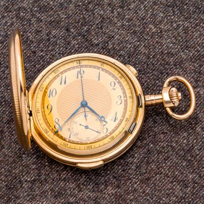 null 
Montre savonnette chronographe à sonnerie en or jaune 14 carats (585 millièmes)...
