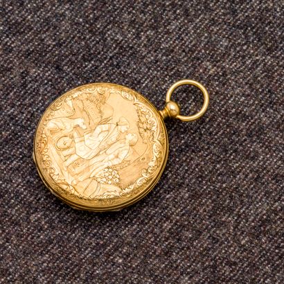 PATEK GENEVE Montre de poche en or jaune 18 carats (750 millièmes). Le fond orné...