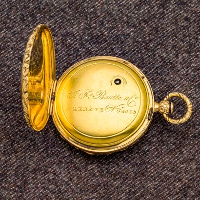 null Pocket watch in 18-carat yellow gold (750 thousandths). The guilloché back is...