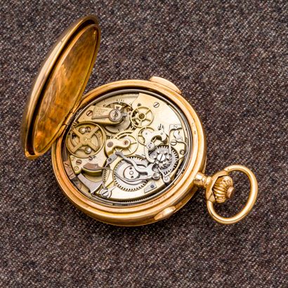 null Montre savonnette chronographe à sonnerie en or jaune 18 carats (750 millièmes)....