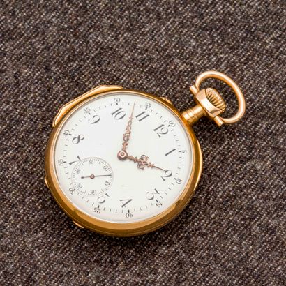 null Pocket watch in 18-carat yellow gold (750 thousandths). The enamelled numerals...