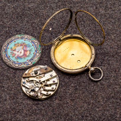null Pocket watch in silver-glazed silver (800 thousandths). The case is decorated...