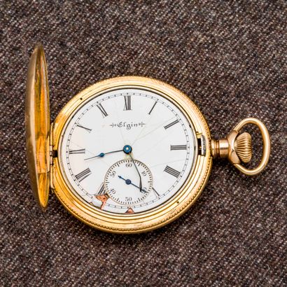 ELGIN Soap pocket watch in 14-carat (585 thousandths) yellow gold, engine-turned...