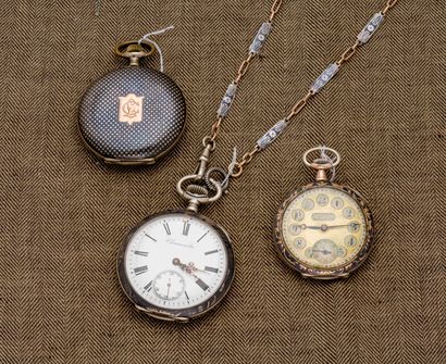 null Ensemble de trois montres de poche en argent niéllé : 

- Montre Chronomètre...