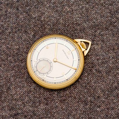 HAMILTON Pocket watch in 14-carat (585 thousandths) yellow gold with a numeralized...