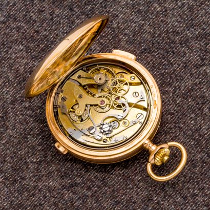 null Montre de poche savonnette chronographe et à sonnerie en or jaune 18 carats...