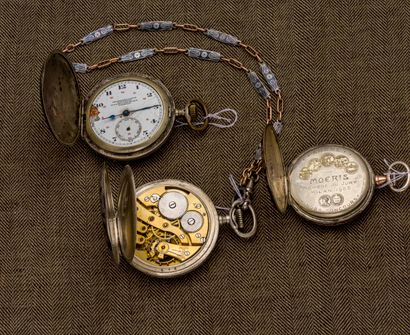 null Ensemble de trois montres de poche en argent niéllé : 

- Montre Chronomètre...