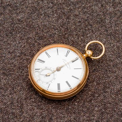 R&G BEESLEY Pocket watch in 9-carat pink gold (375 thousandths). The white enamelled...