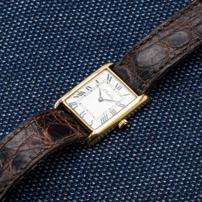 A. BARTHELAY Rectangular Tank-shaped watch in metal, steel clip-on back (signed A....