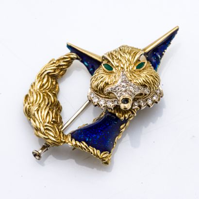 RINO FRASCAROLO Fox brooch in 18-carat (750 thousandths) yellow gold, the muzzle...