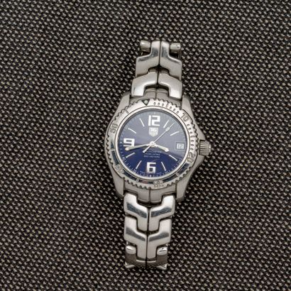 TAG HEUER - Link 200 M Steel bracelet watch with folding clasp. Navy blue enamelled...