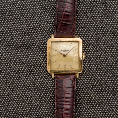 JACQUET DROZ Square wristwatch in 18K yellow gold (750 thousandths). Engine-turned...
