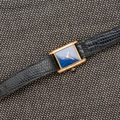 MUST de CARTIER Lady's bracelet watch in vermeil (800 thousandths). Night blue enamelled...