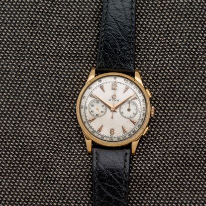 CYMA, vers 1950 Chrnograph wristwatch in 18-carat yellow gold (750 thousandths)....