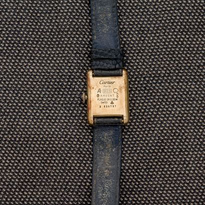 MUST de CARTIER Lady's bracelet watch in vermeil (800 thousandths). Night blue enamelled...