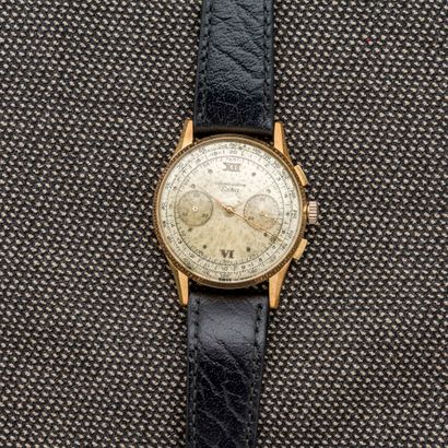 ESKA, vers 1940 Chronograph wristwatch in 18-carat yellow gold (750 thousandths)....