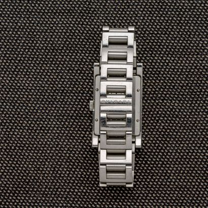 Bulgari - Rettangolo Steel bracelet watch with folding clasp. White enamel dial with...