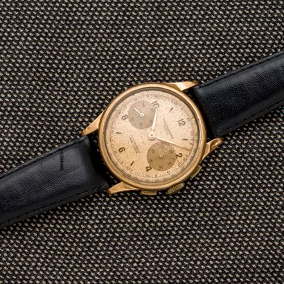 null SWISS CHRONOGRAPHY, circa 1950

Chronograph wristwatch in 18-carat yellow gold...