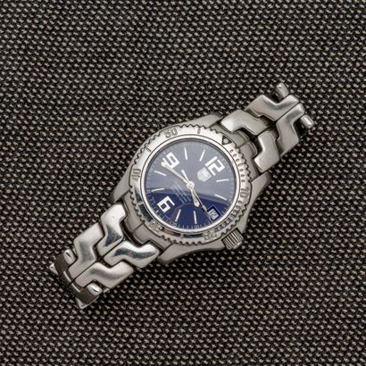 TAG HEUER - Link 200 M Steel bracelet watch with folding clasp. Navy blue enamelled...