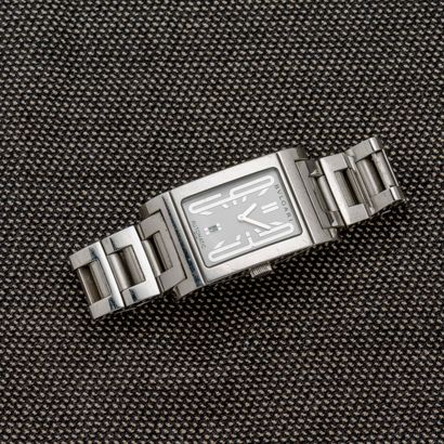 Bulgari - Rettangolo Steel bracelet watch with folding clasp. White enamel dial with...