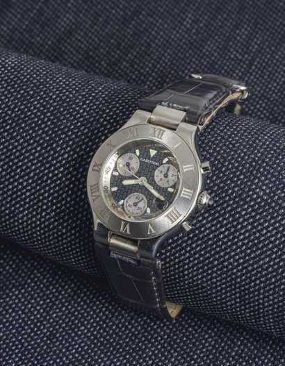 CARTIER 21 CHRONOSCAPH, About 2010

Large opening polished steel sports chronograph,...