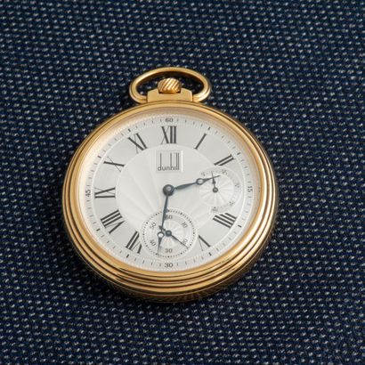 DUNHILL Pocket watch in yellow gold 18 carats (750 thousandths) with skeleton back....