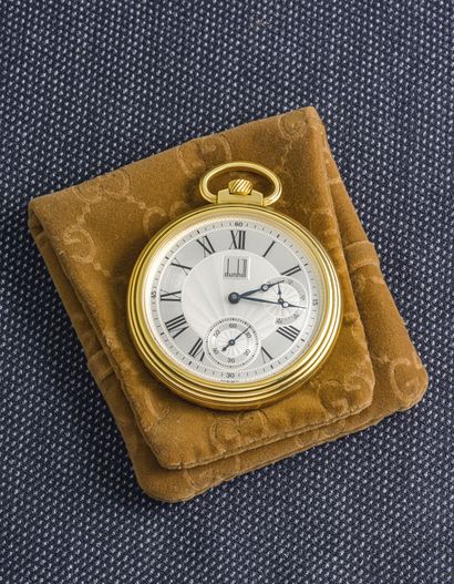 DUNHILL Pocket watch in yellow gold 18 carats (750 thousandths) with skeleton back....