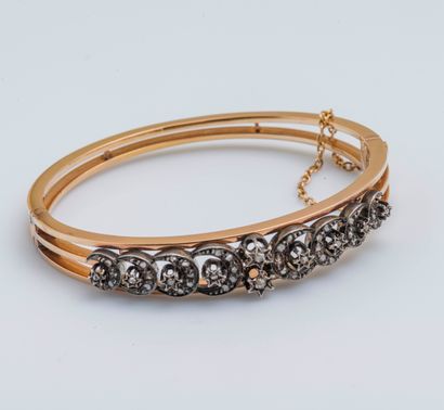 null Bracelet jonc en or rose 18 carats (750 millièmes) et argent (925 millièmes)...
