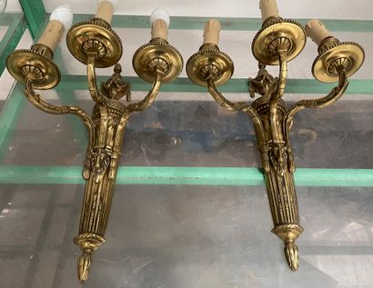 null Paire d'appliques en bronze doré à 3 bras de lumières 

Style Louis XVI