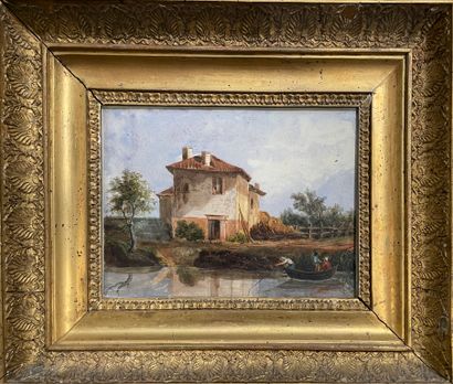 null Ecole du XIXème siècle 

Paysage à la rivière 

Suite de deux aquarelles 

14,5...