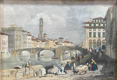 null Ecole anglaise du XIXème 

Paysages animées à Florence 

Deux gravures en couleur...