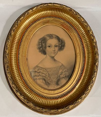 null Ecole française du XIXème siècle 

Portrait de jeune fille dans un ovale 

Dessin...