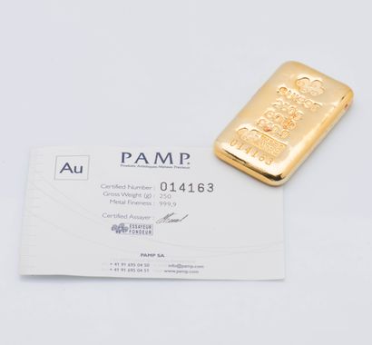 null Yellow gold ingot n°014163. PAMP trial bulletin

Gold content: 999.9 Weight:...